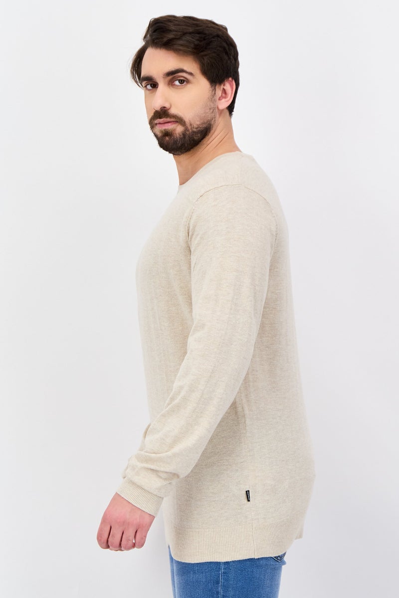 JACK & JONES Men Crew Neck Knitted Long Sleeve Sweater, Beige - Image 2